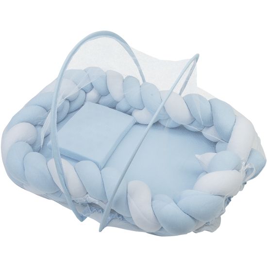 Ninho para Bebê com Mosquiteiro Azul com Branco Baby Joy Essence -  lojababyjoy